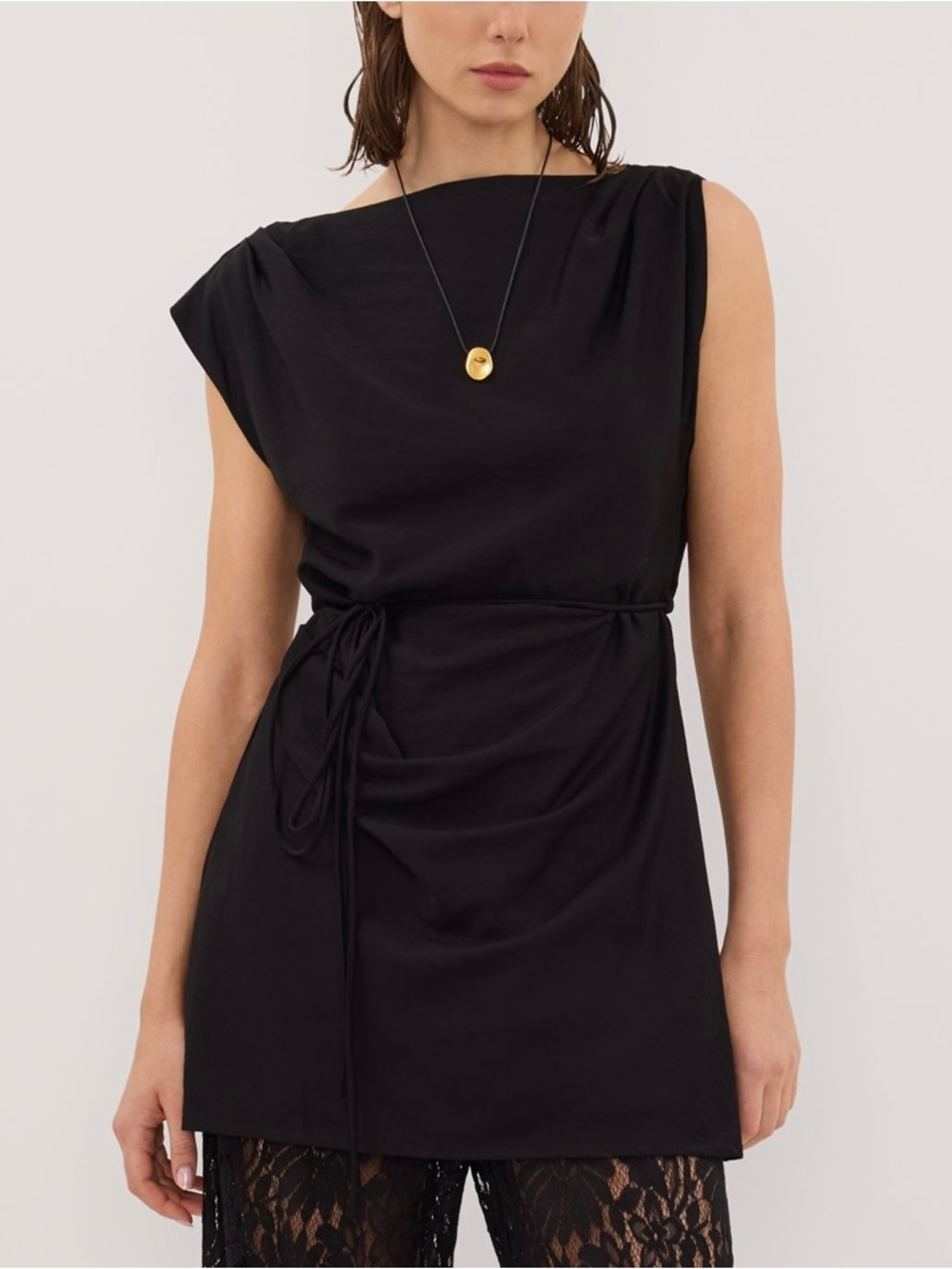 DISSH Marmo Black Draped Mini Dress